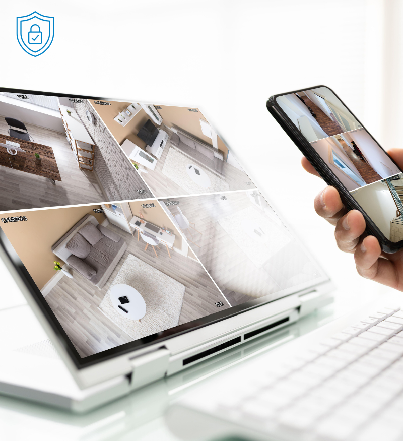 Pantalla de ordenador que muestra las imágenes de unas cámaras de seguridad